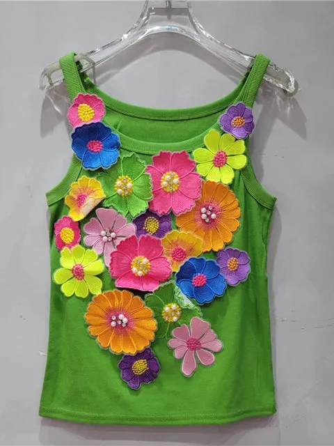 Pre Order:  Embroidered 3D Flowers Tank Top
