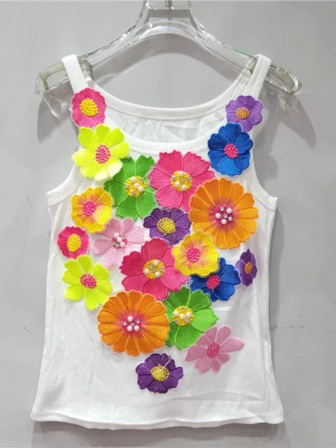 Pre Order:  Embroidered 3D Flowers Tank Top