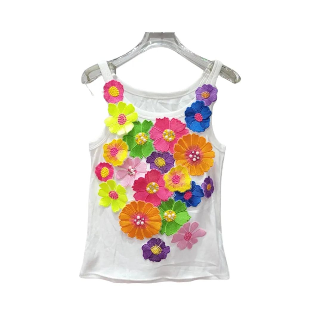 Pre Order:  Embroidered 3D Flowers Tank Top