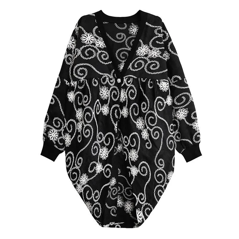 Pre Order:  Embroidered Loose Bat Sleeve Mid Length Cardigan
