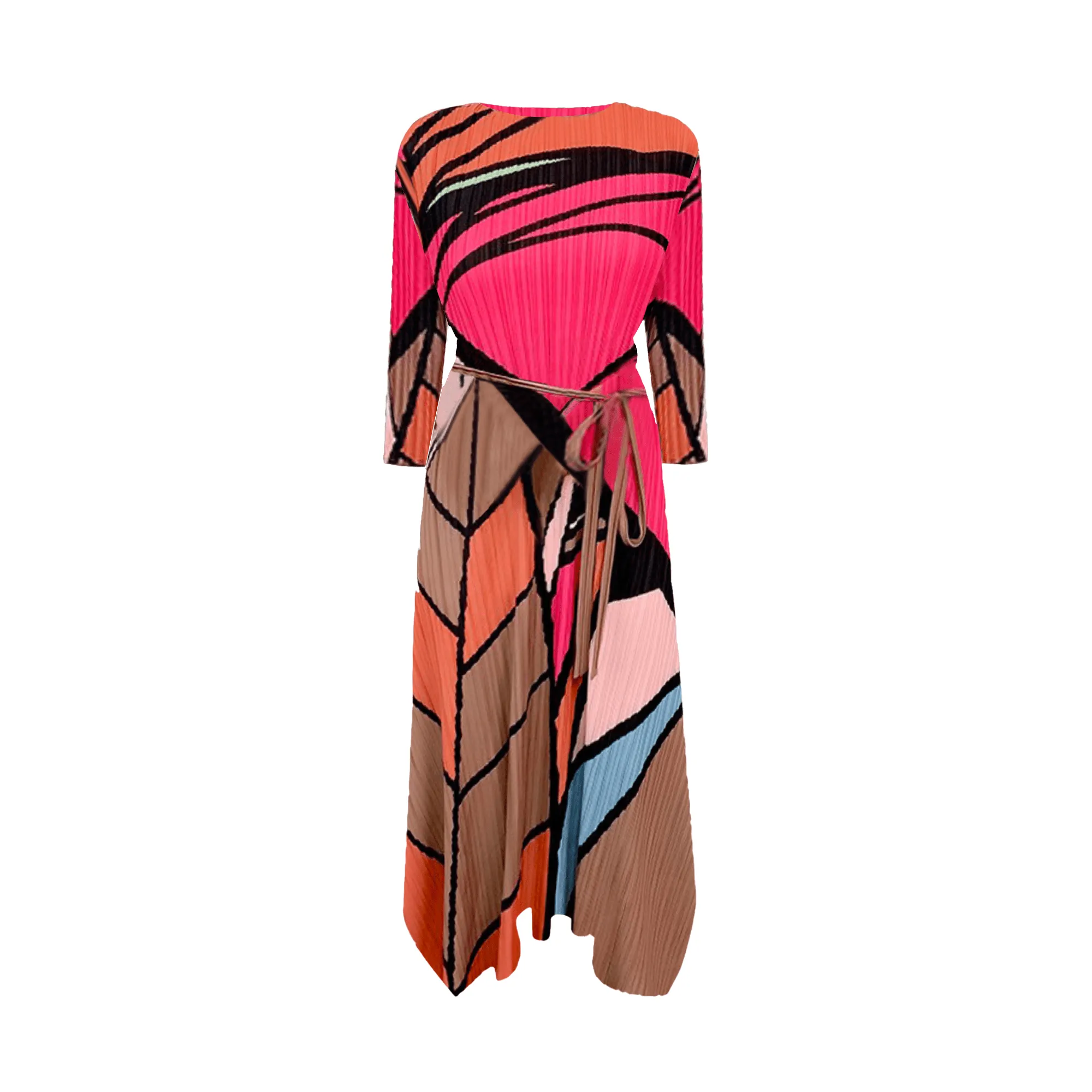 Pre Order:  Geometric Printed Pleated Dress - @angodiva