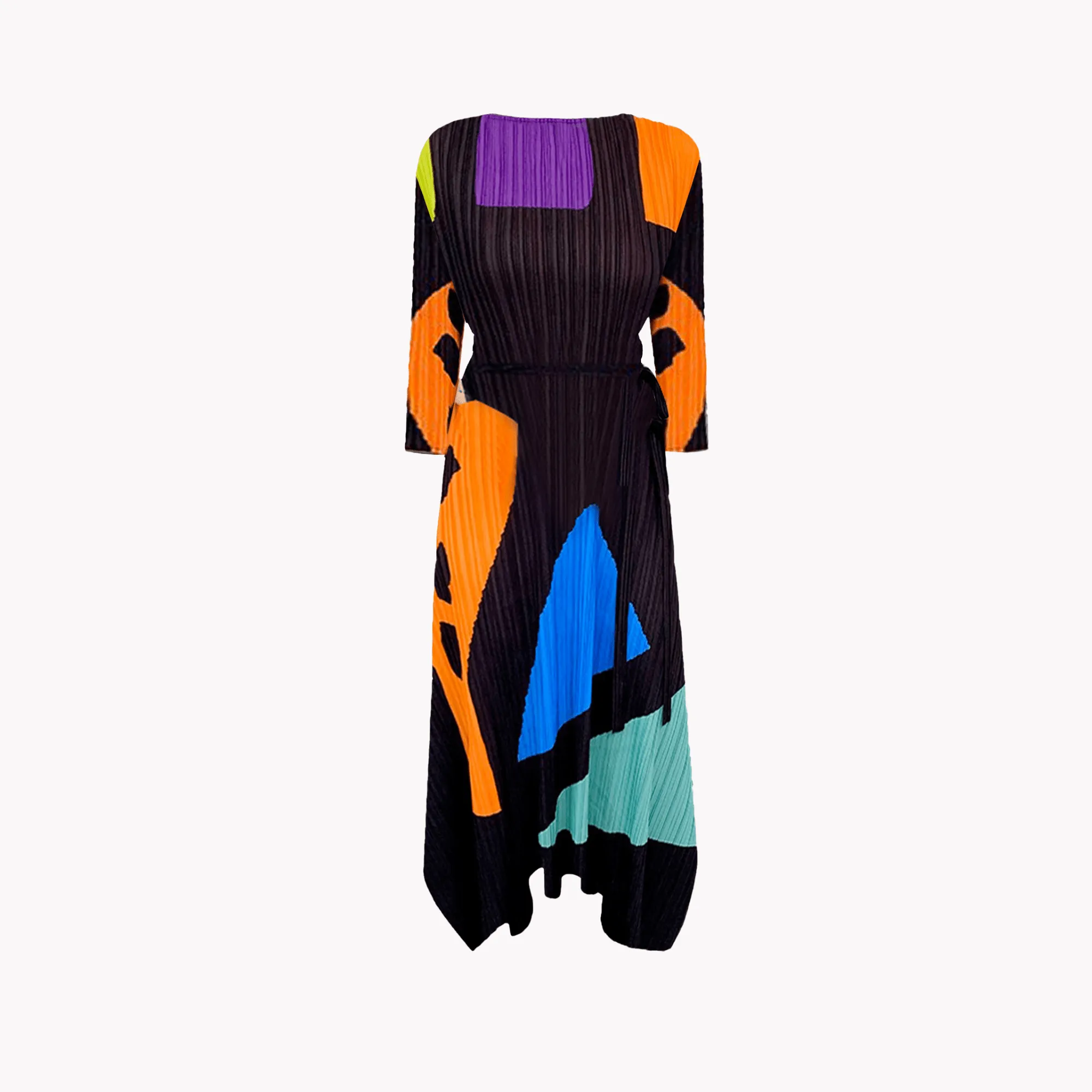 Pre Order:  Geometric Printed Pleated Dress - @angodiva