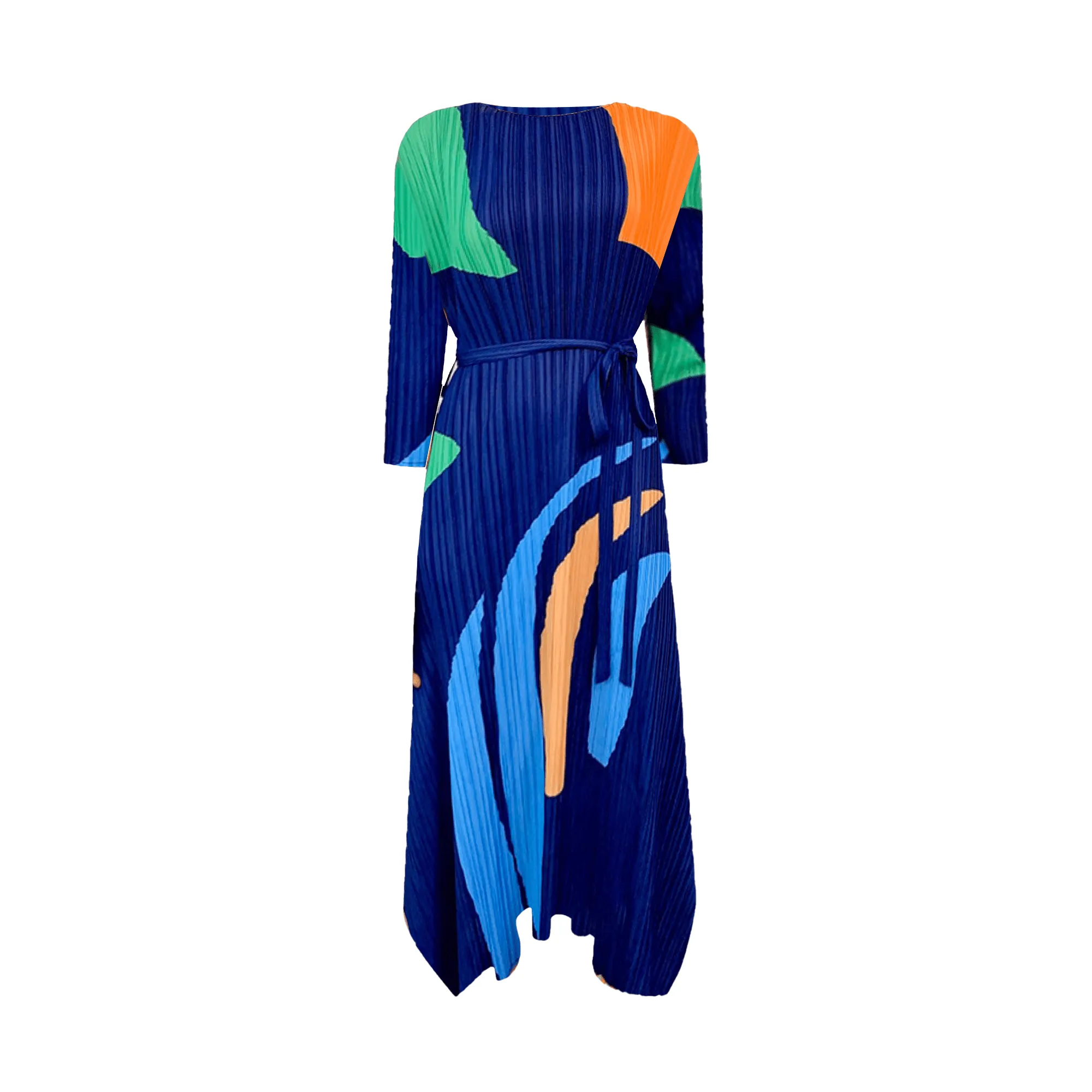 Pre Order:  Geometric Printed Pleated Dress - @angodiva