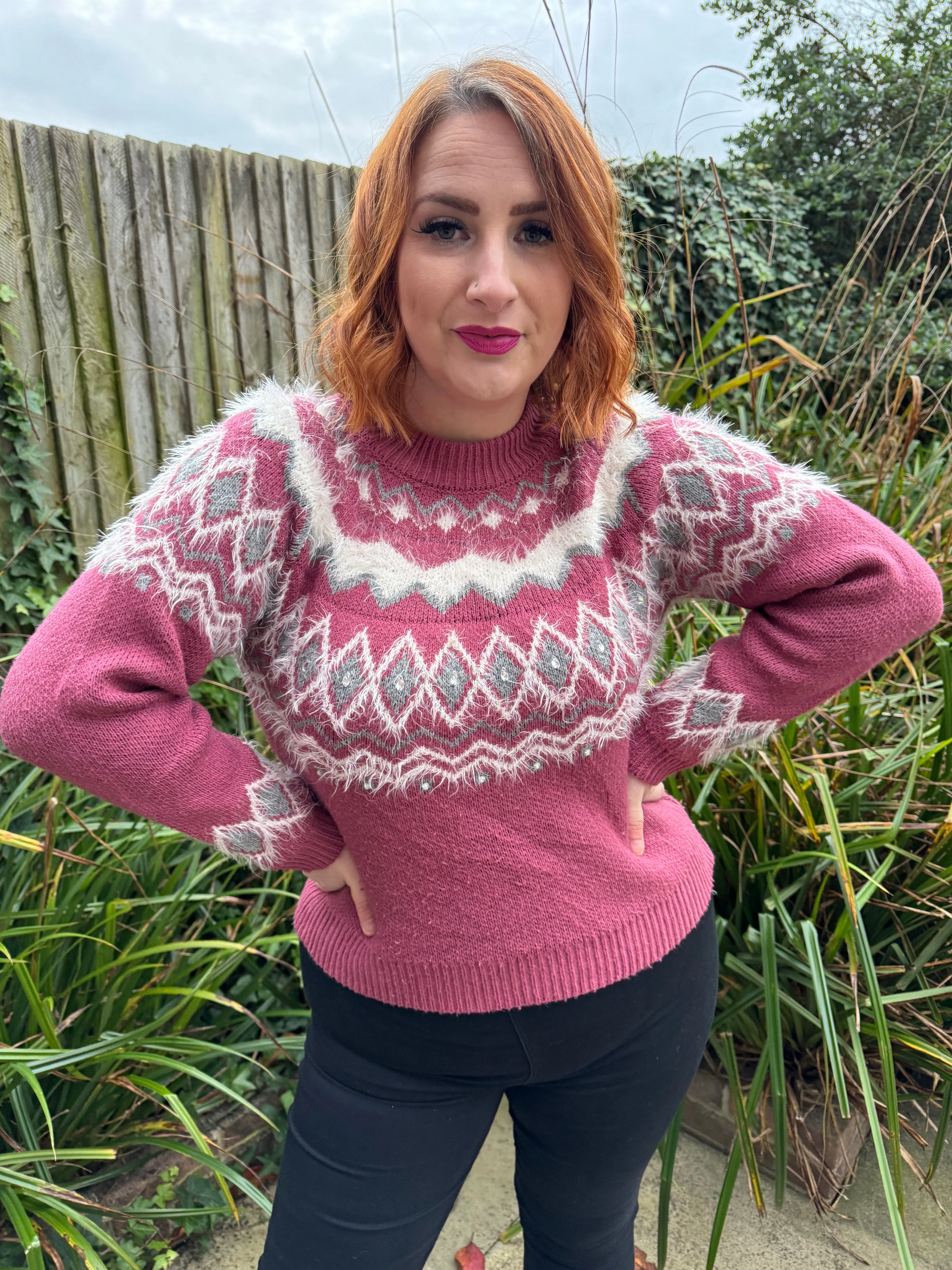 Preloved Dusky Pink Fluffy Jumper. UK 12-14