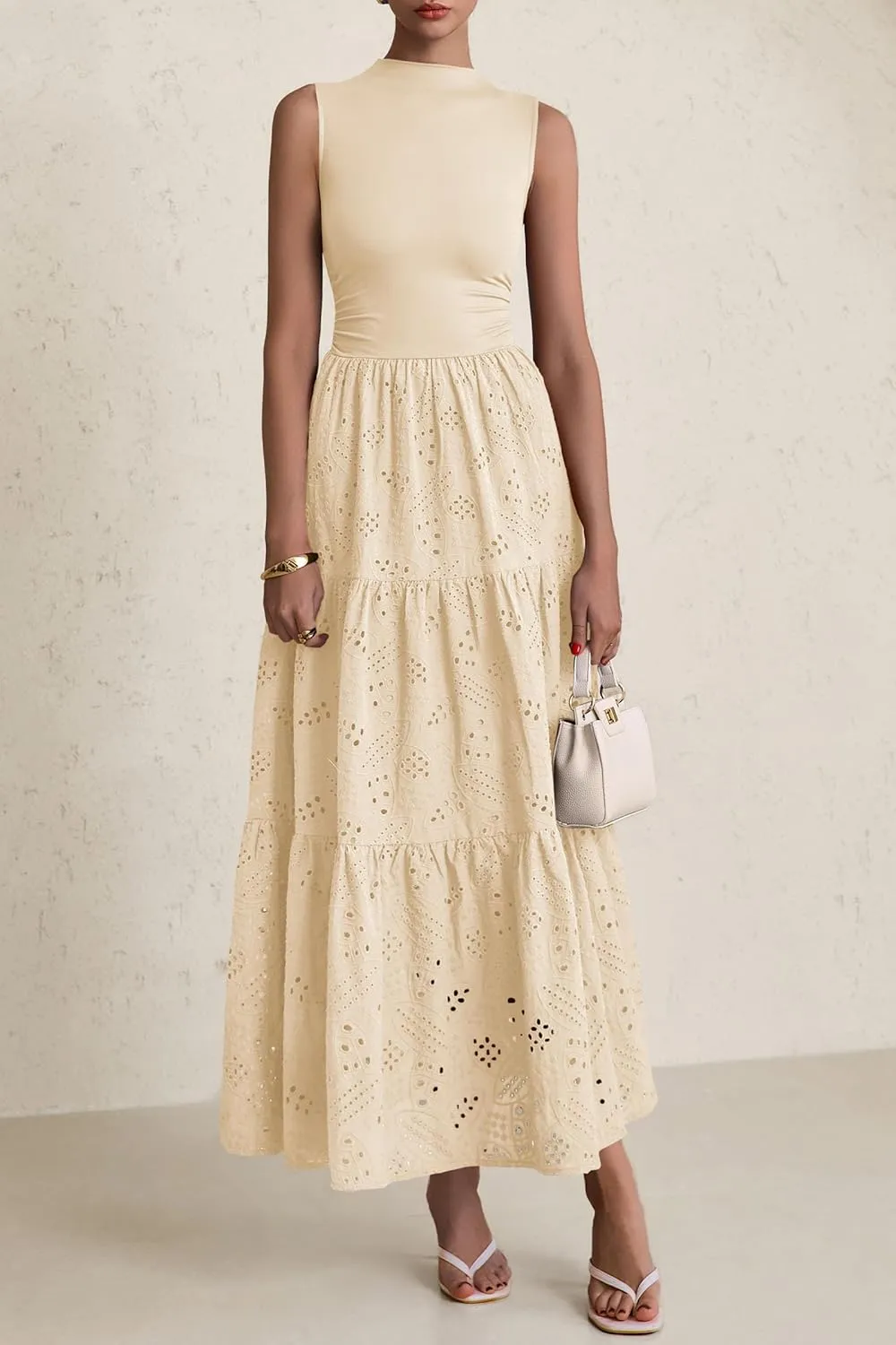 PRETTYGARDEN Summer Dresses for Women 2025 Casual Eyelet Sleeveless Wedding Guest Maxi Dress Tank Top Sundress with Pockets