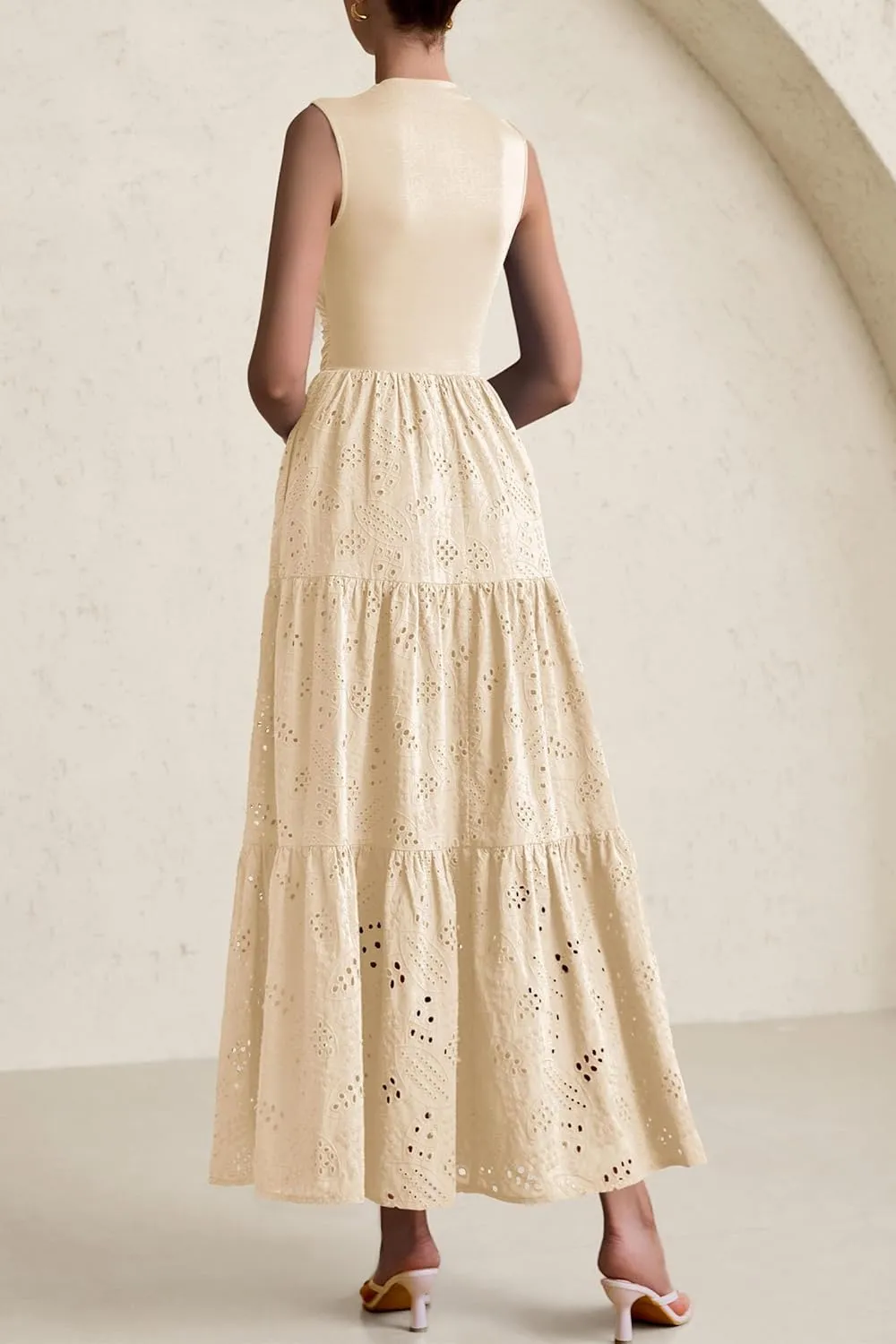 PRETTYGARDEN Summer Dresses for Women 2025 Casual Eyelet Sleeveless Wedding Guest Maxi Dress Tank Top Sundress with Pockets