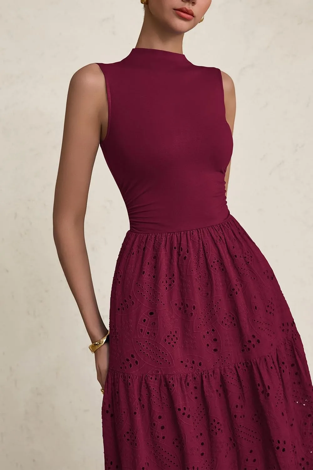 PRETTYGARDEN Summer Dresses for Women 2025 Casual Eyelet Sleeveless Wedding Guest Maxi Dress Tank Top Sundress with Pockets