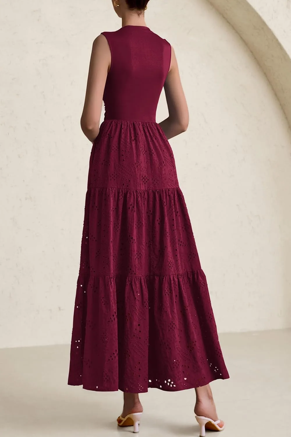 PRETTYGARDEN Summer Dresses for Women 2025 Casual Eyelet Sleeveless Wedding Guest Maxi Dress Tank Top Sundress with Pockets