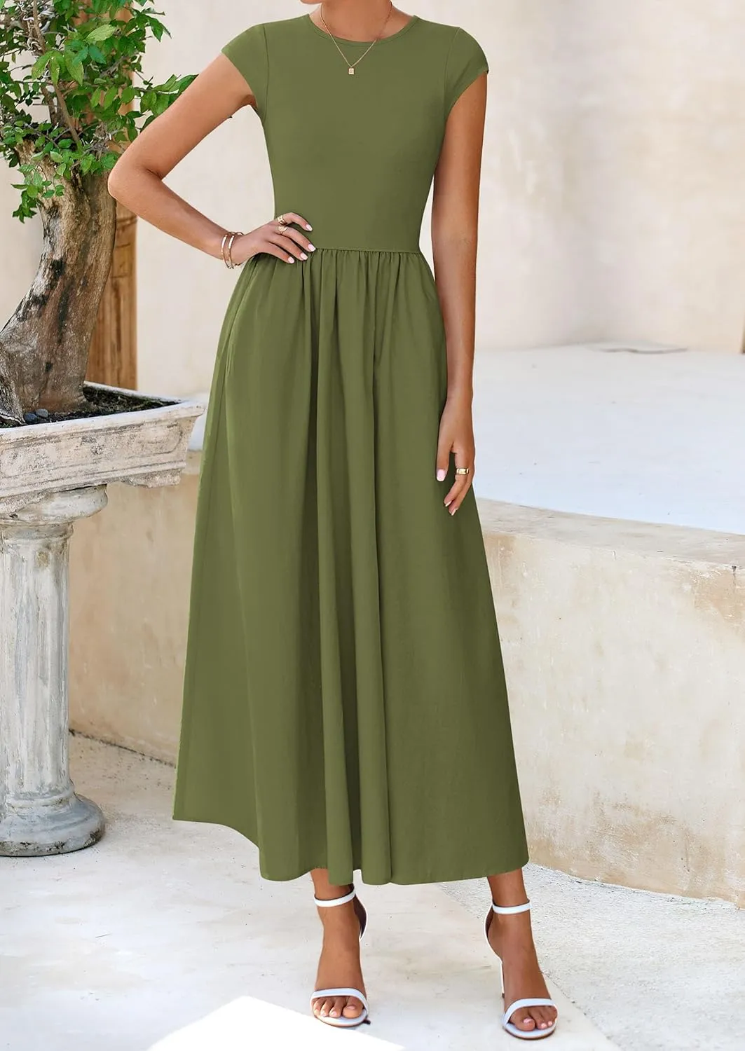 PRETTYGARDEN Women's 2025 Summer Casual Long Dresses Cap Sleeve Patchwork A Line Flowy Modest Elegant Homecoming Maxi Dress
