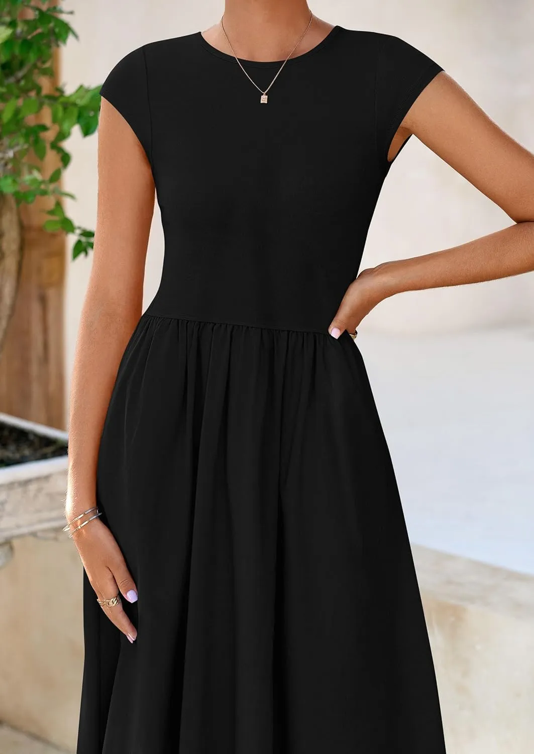 PRETTYGARDEN Women's 2025 Summer Casual Long Dresses Cap Sleeve Patchwork A Line Flowy Modest Elegant Homecoming Maxi Dress