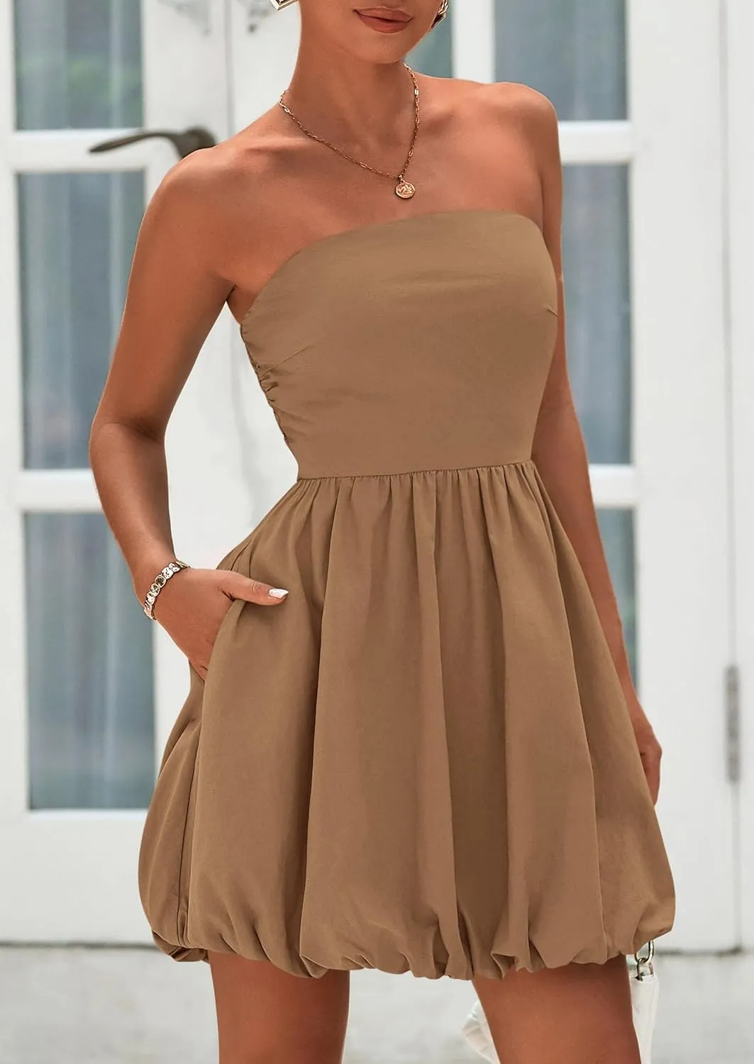 PRETTYGARDEN Women's Bubble Mini Short Dress 2025 Summer Casual A Line Strapless Tube Top Sundress Trendy Smocked Dresses