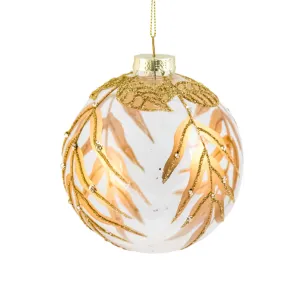 Pure Christmas Glass Leaves Christmas Bauble Glitter Gold 10cm