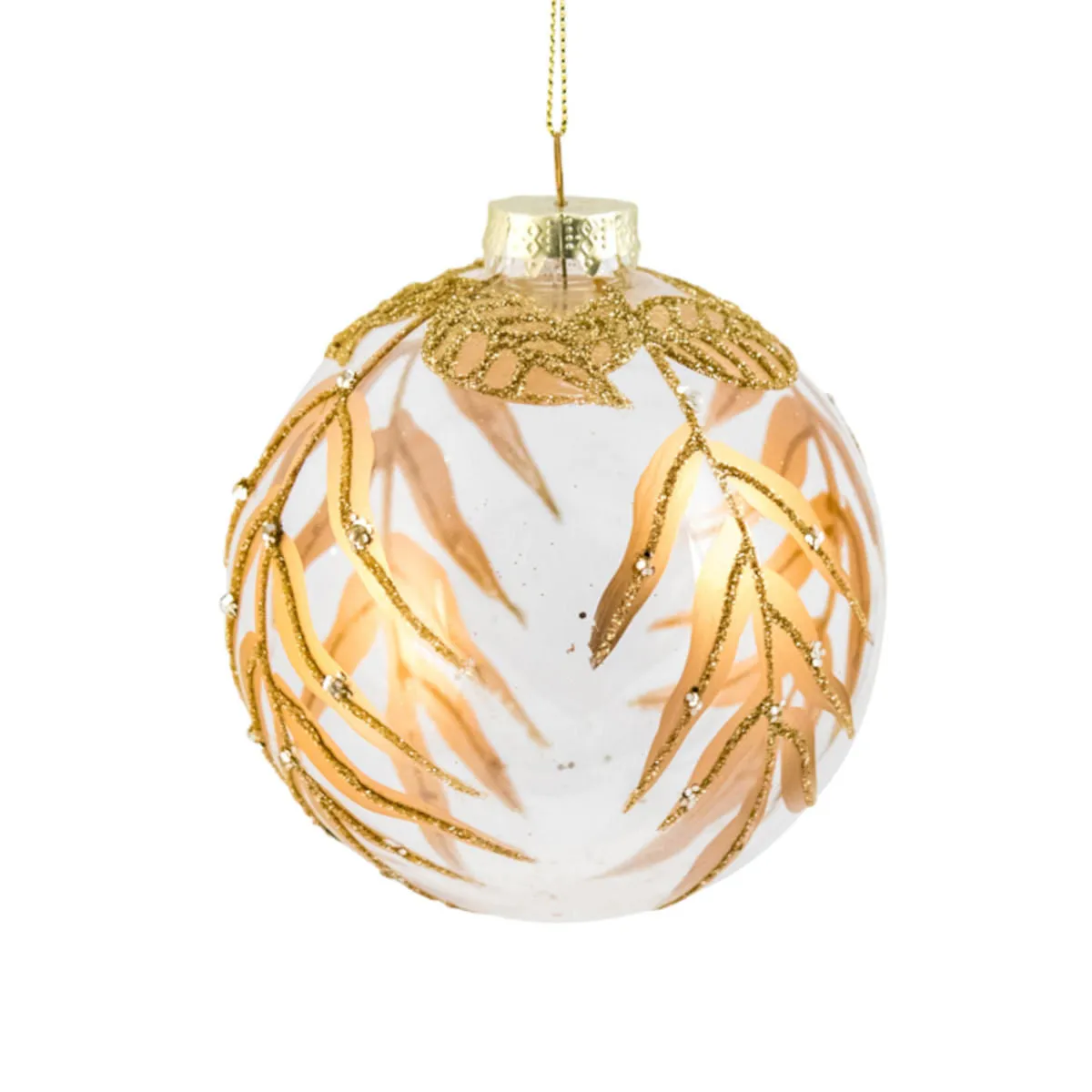Pure Christmas Glass Leaves Christmas Bauble Glitter Gold 10cm