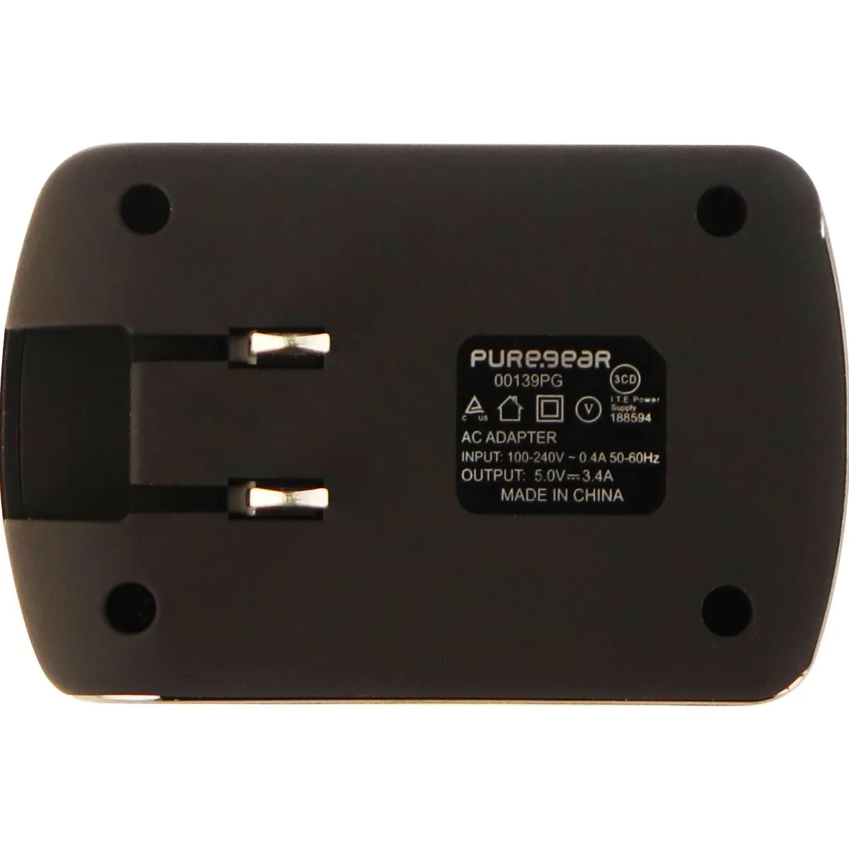 PureGear Universal 17W 3.4A Dual USB Port Wall Charger Charging Adapter - Black