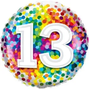 Rainbow Confetti 13th Foil Balloon