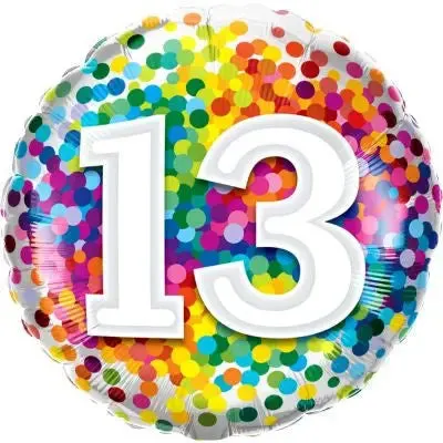 Rainbow Confetti 13th Foil Balloon