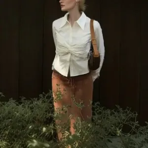 Ruched Long Bandage Cross Dropped Slim Blouse
