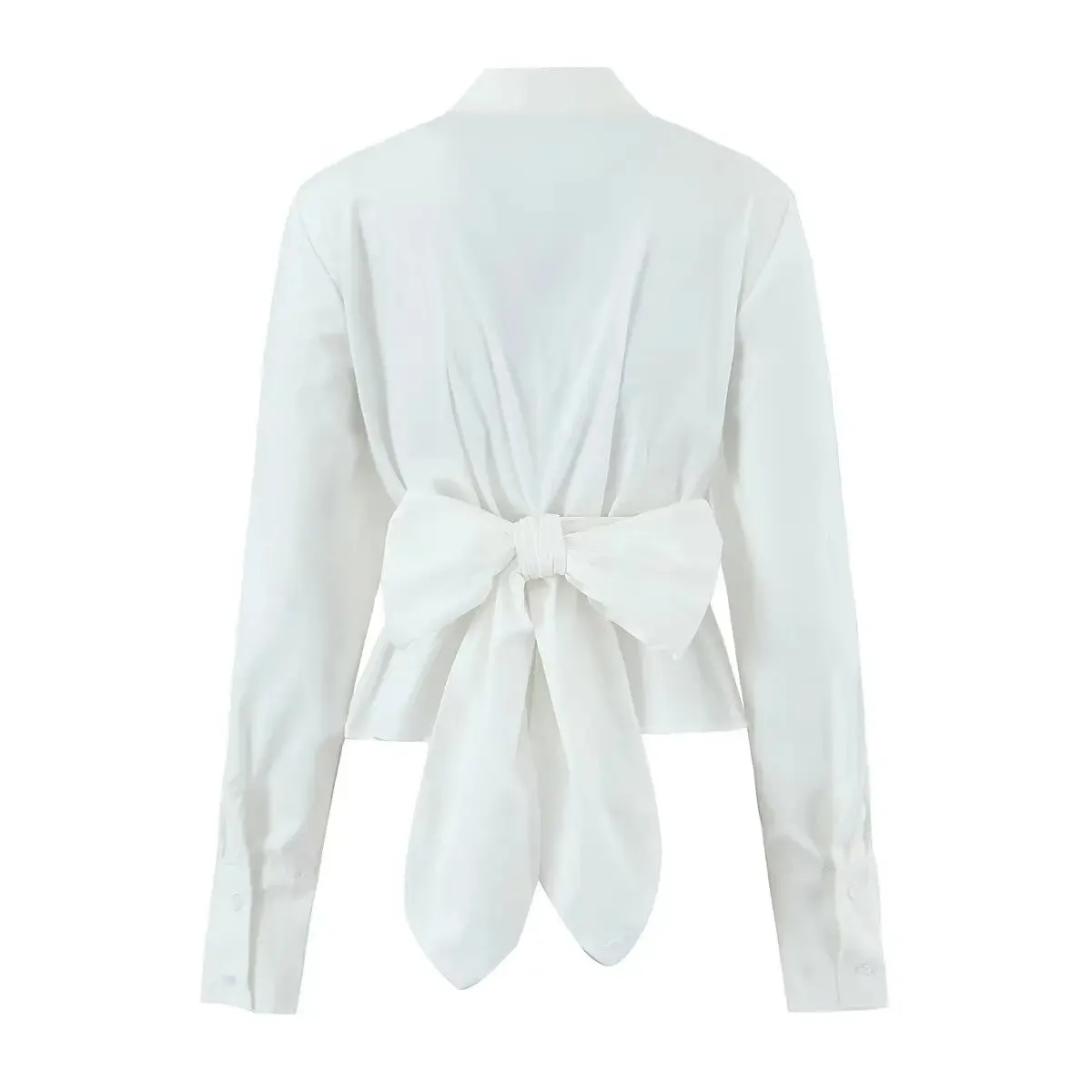 Ruched Long Bandage Cross Dropped Slim Blouse