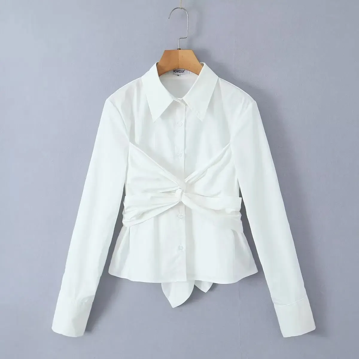 Ruched Long Bandage Cross Dropped Slim Blouse