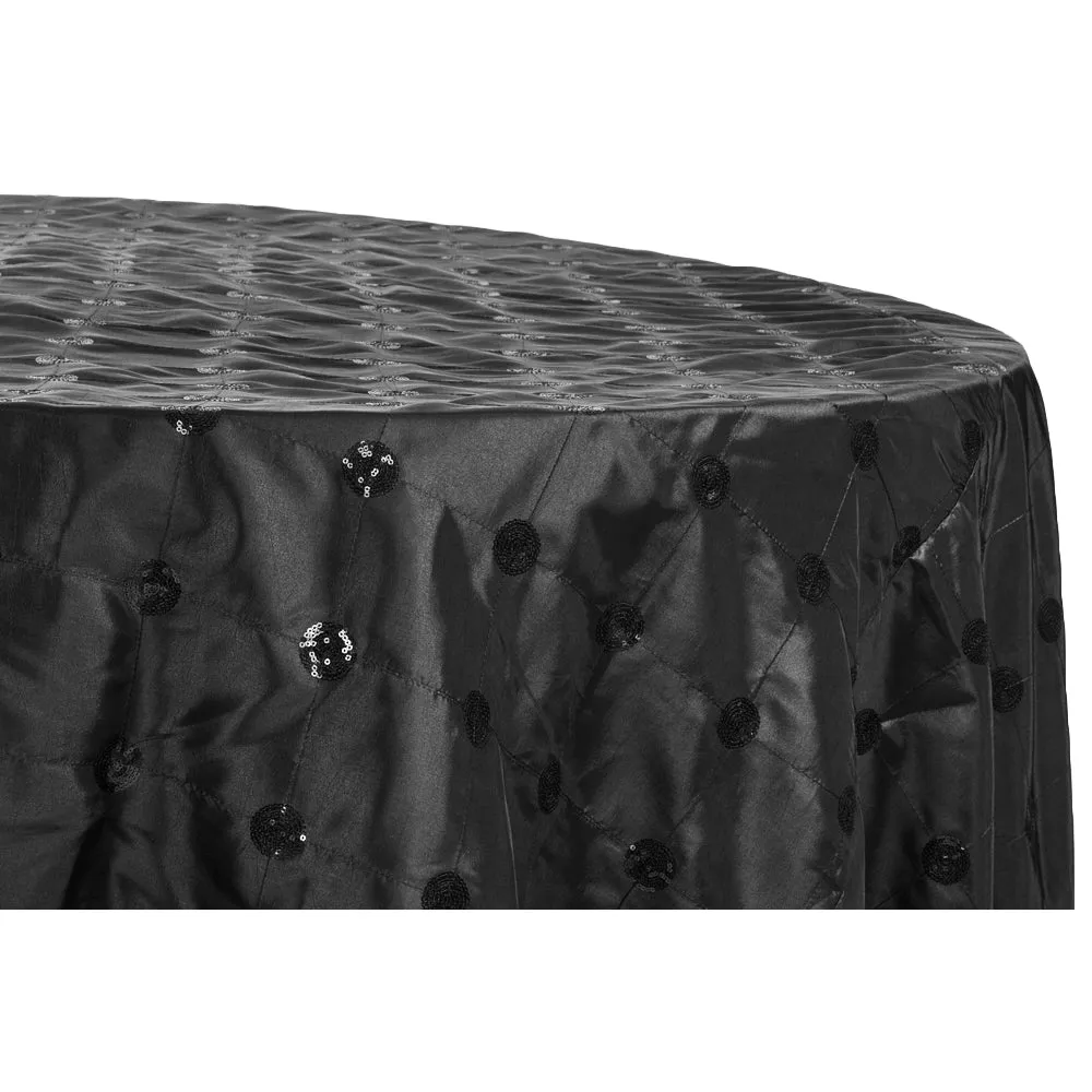 Sequin Embroidery Taffeta 132" Round Tablecloth - Black