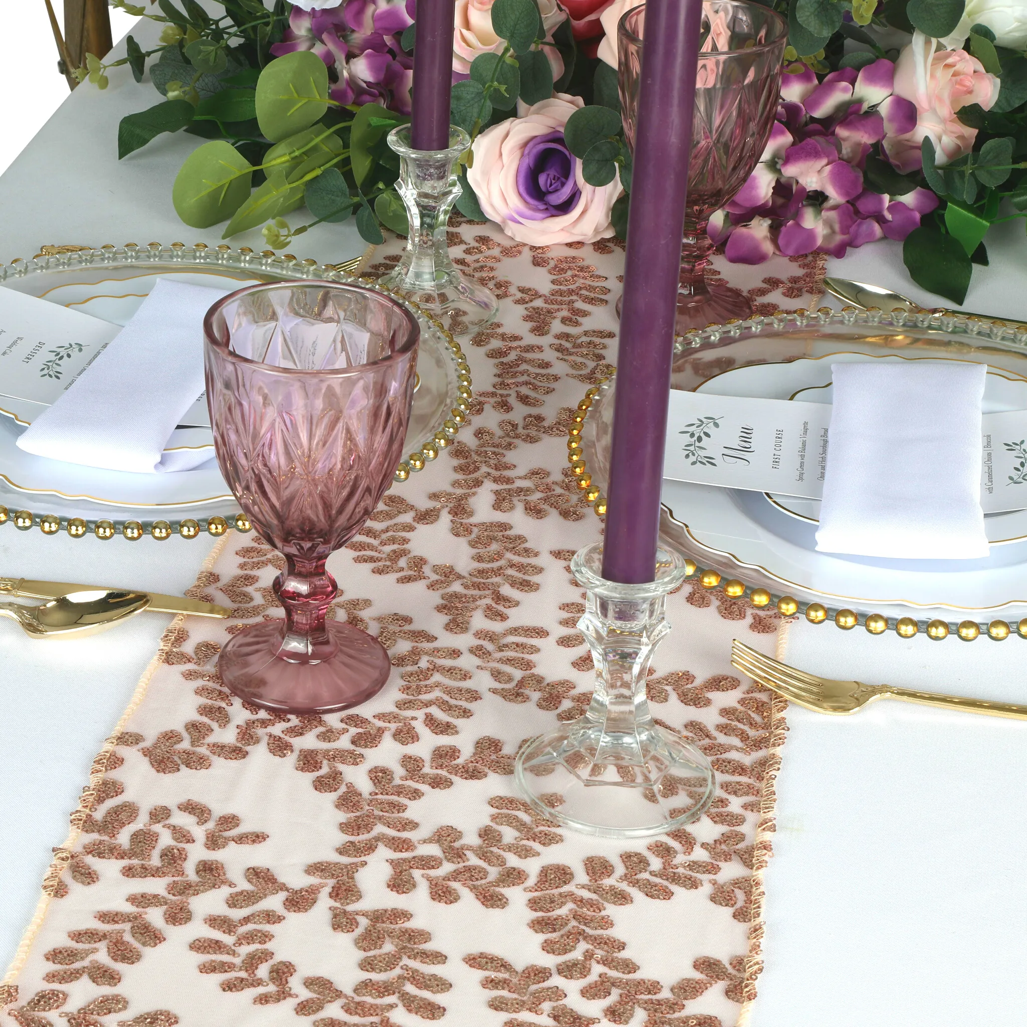 Sequin Vine Table Runner - Blush/Rose Gold