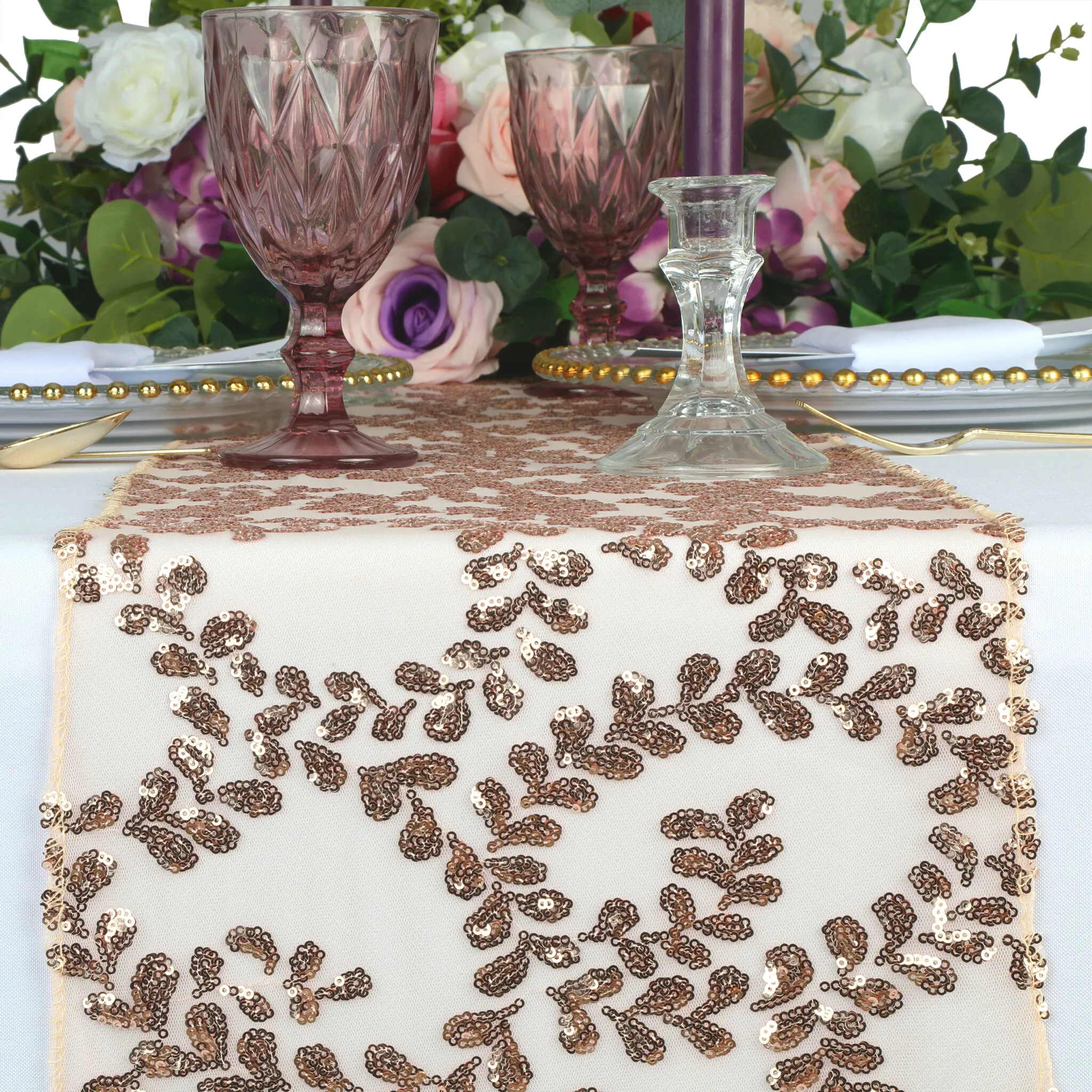 Sequin Vine Table Runner - Blush/Rose Gold
