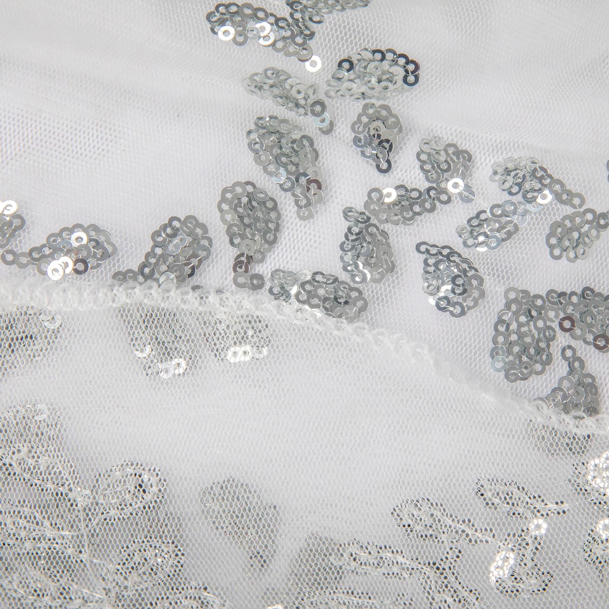 Sequin Vine Tablecloth Overlay 120" Round  - Silver