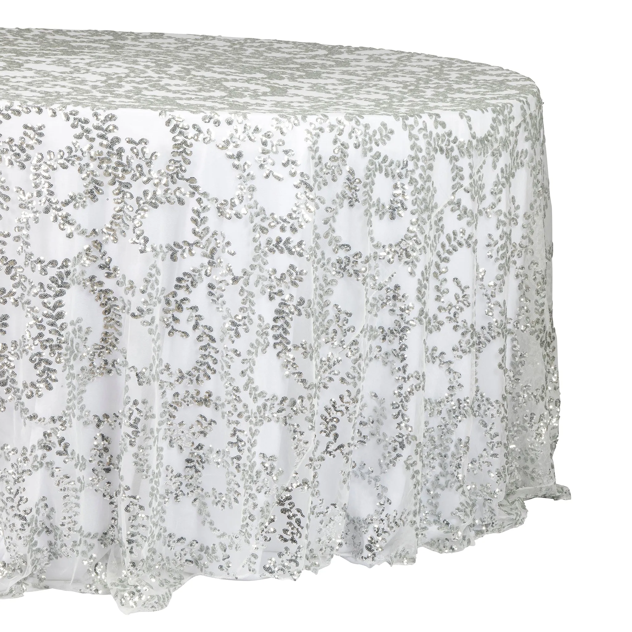 Sequin Vine Tablecloth Overlay 120" Round  - Silver