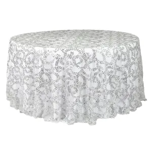 Sequin Vine Tablecloth Overlay 120" Round  - Silver