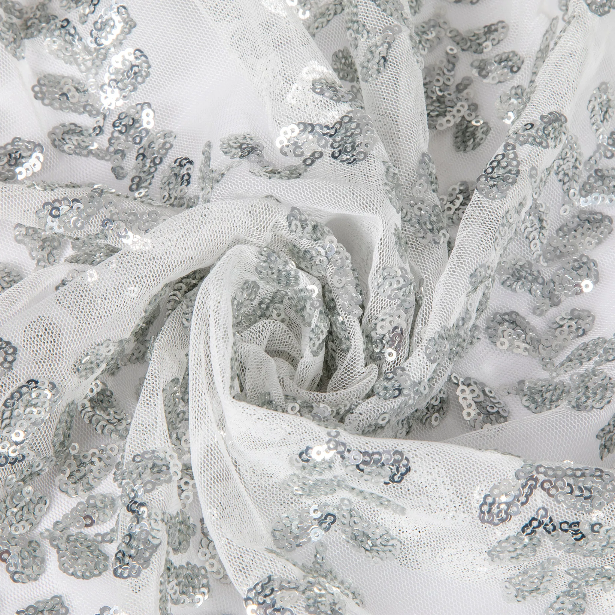 Sequin Vine Tablecloth Overlay 120" Round  - Silver