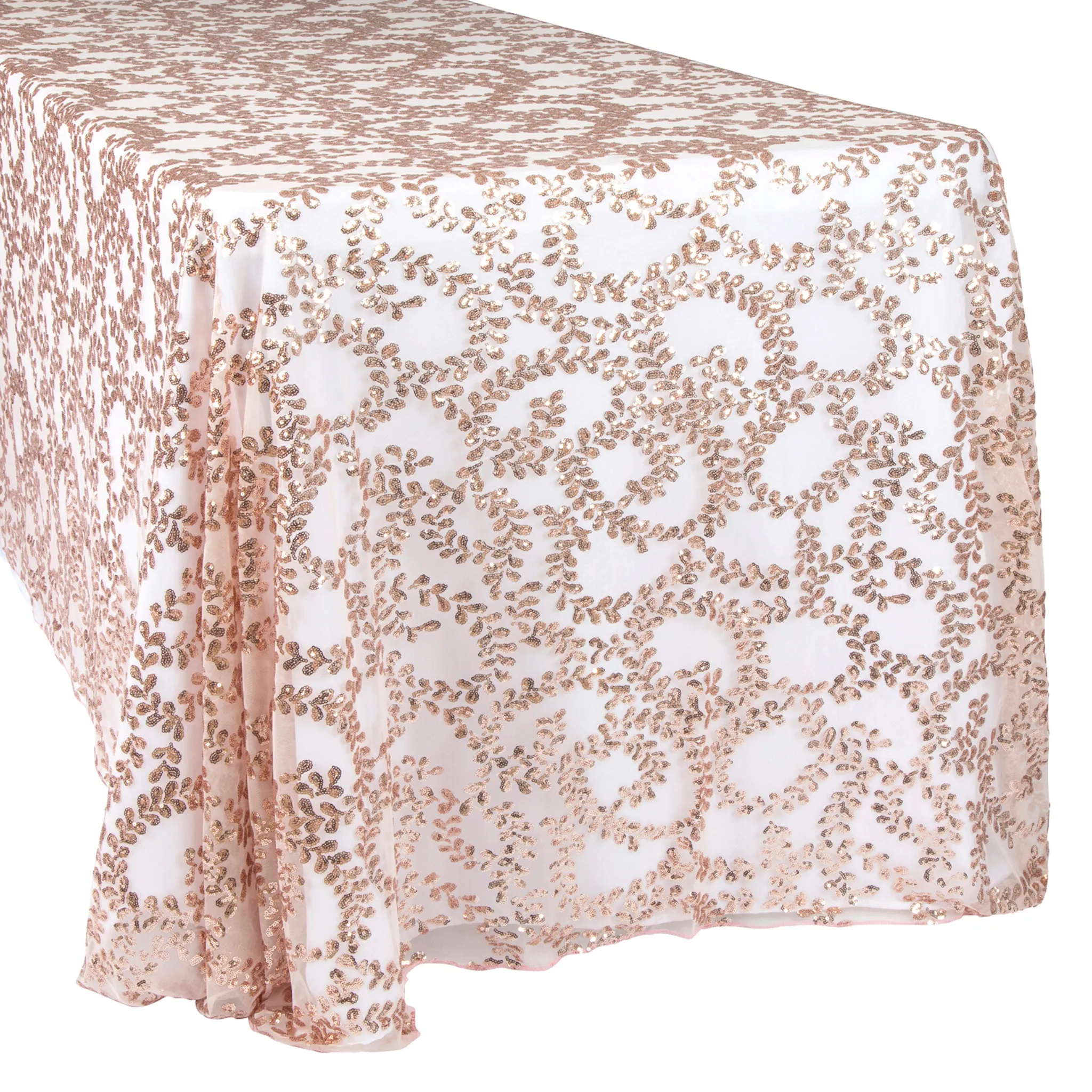Sequin Vine Tablecloth Overlay 90"x132" Rectangle  - Blush/Rose Gold