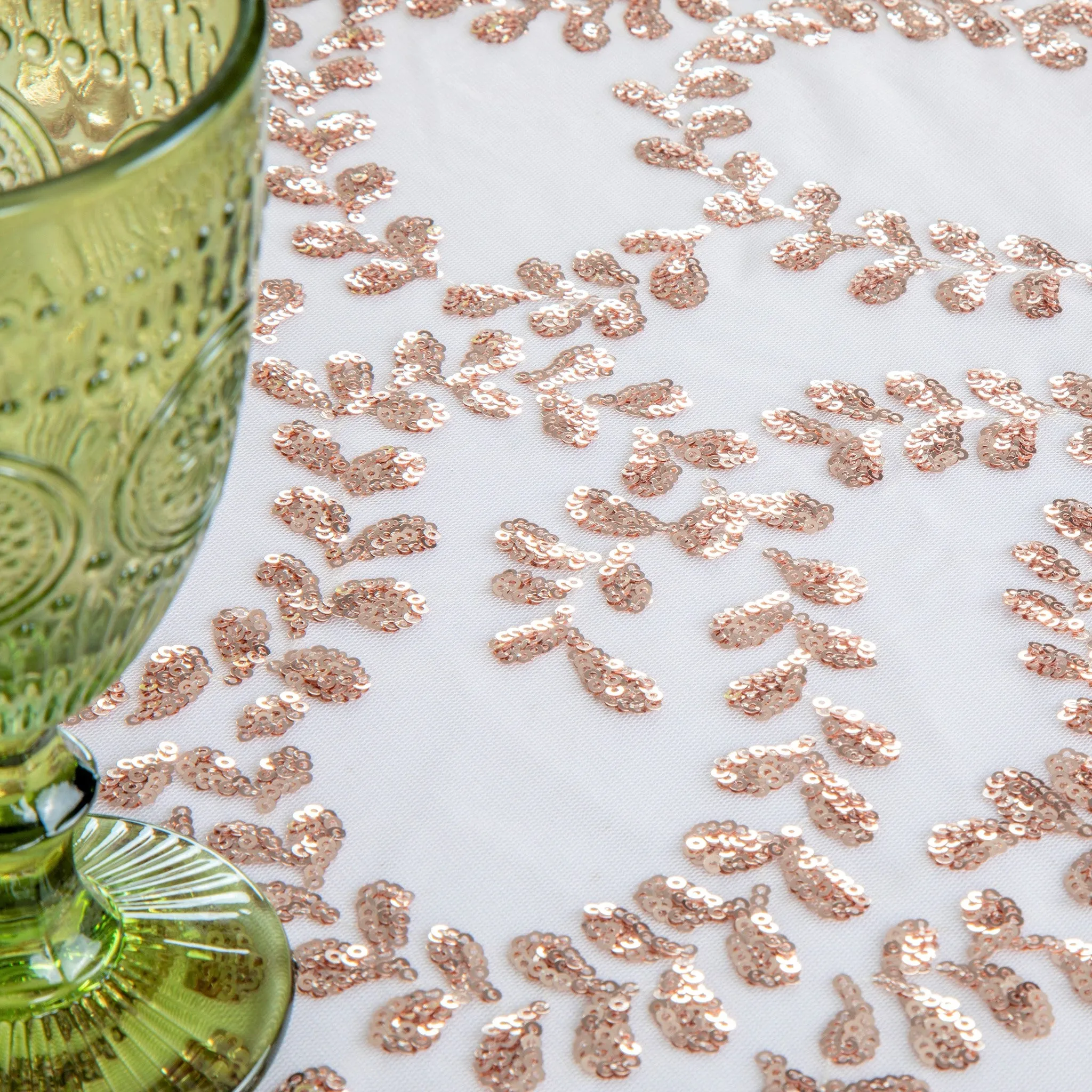 Sequin Vine Tablecloth Overlay 90"x132" Rectangle  - Blush/Rose Gold