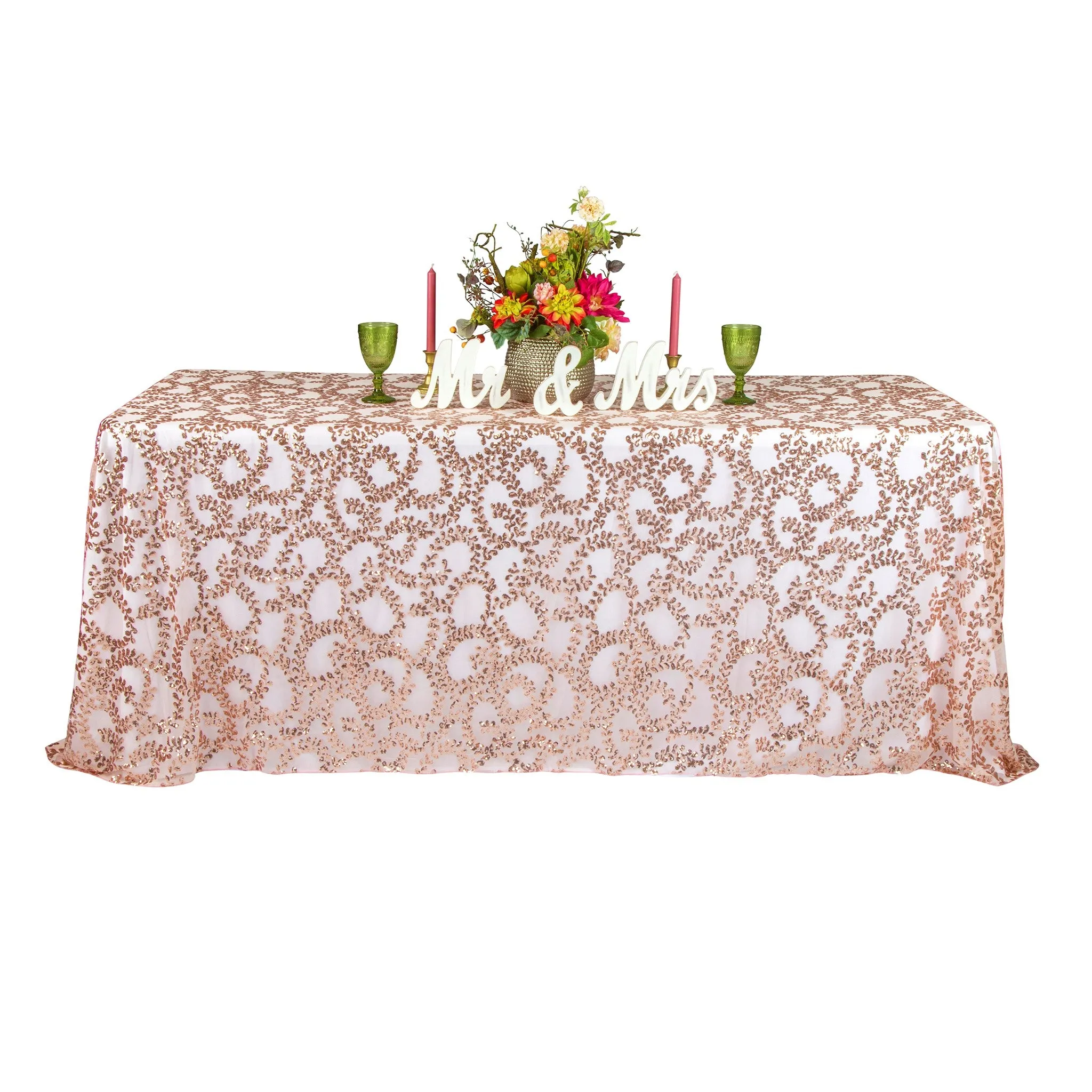Sequin Vine Tablecloth Overlay 90"x132" Rectangle  - Blush/Rose Gold