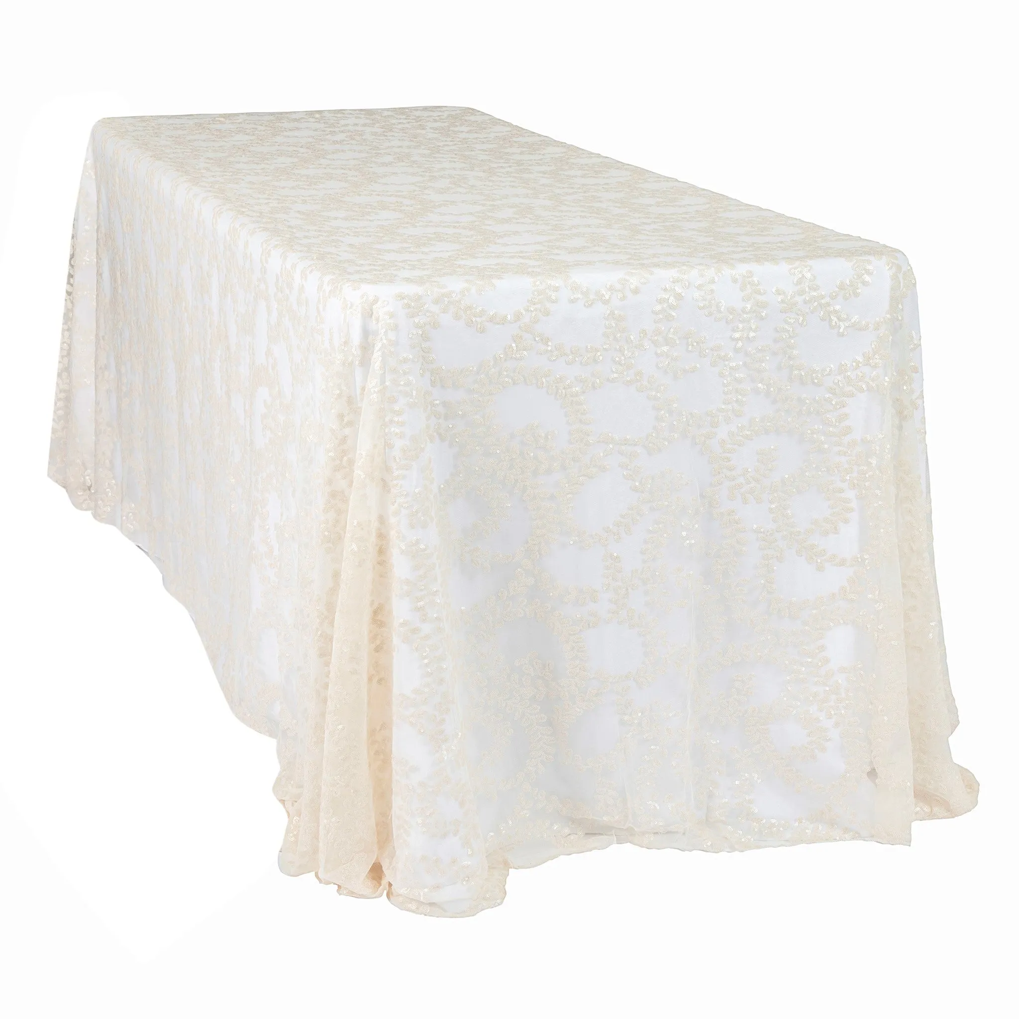 Sequin Vine Tablecloth Overlay 90"x156" Rectangle  - Light Ivory/Off White