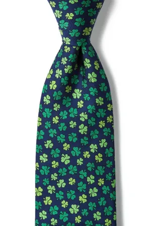 Shamrock'd Tie -  Navy Blue Silk