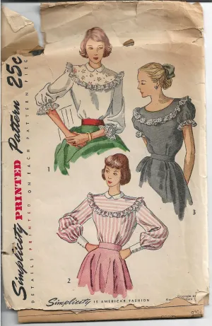 Simplicity 2483 Ladies Back Buttoned Blouse Vintage Sewing Pattern 1940s