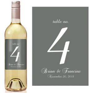 Slate Gray Script Table Number Wine Label