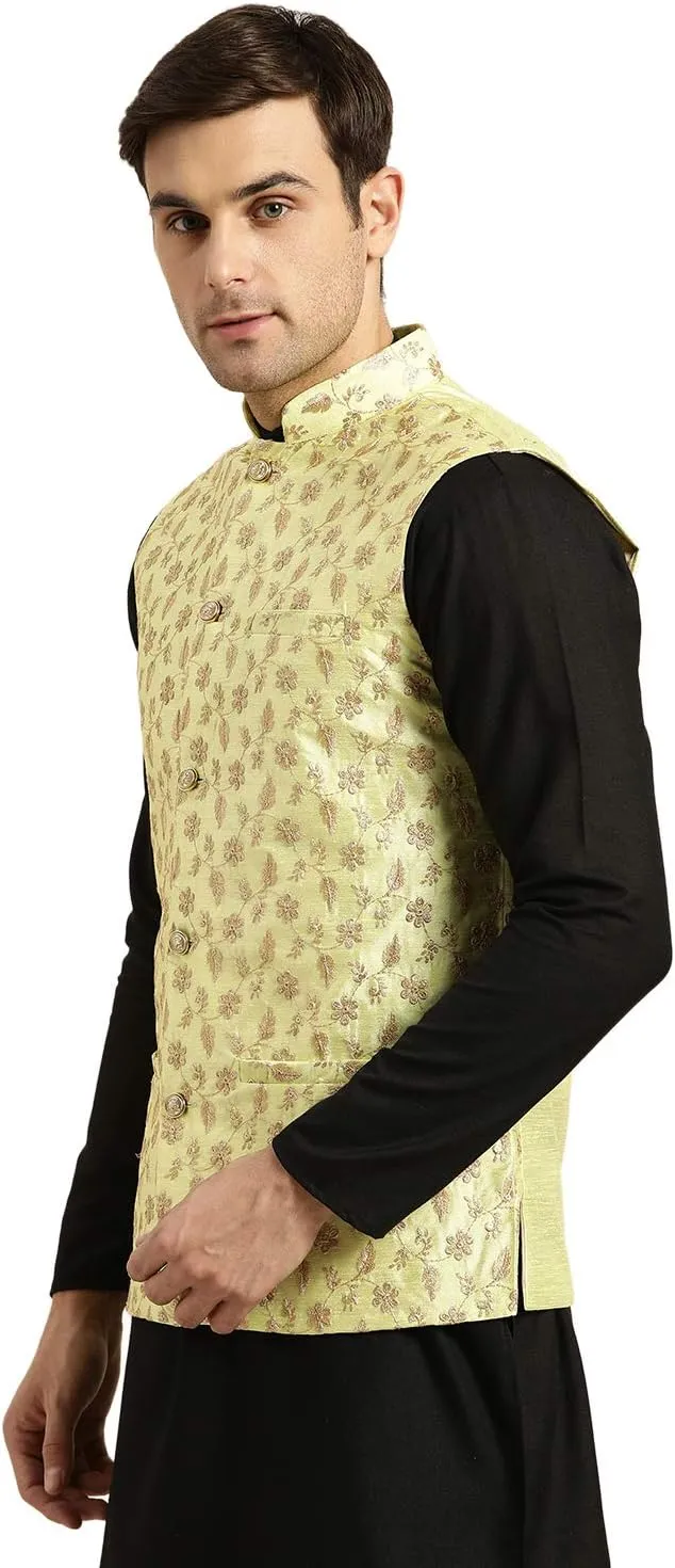 Sojanya (Since 1958 Men'S Silk Blend, Embroidered Nehru Jacket