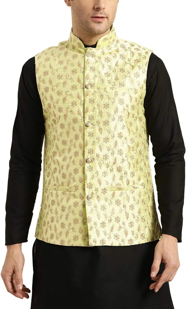 Sojanya (Since 1958 Men'S Silk Blend, Embroidered Nehru Jacket