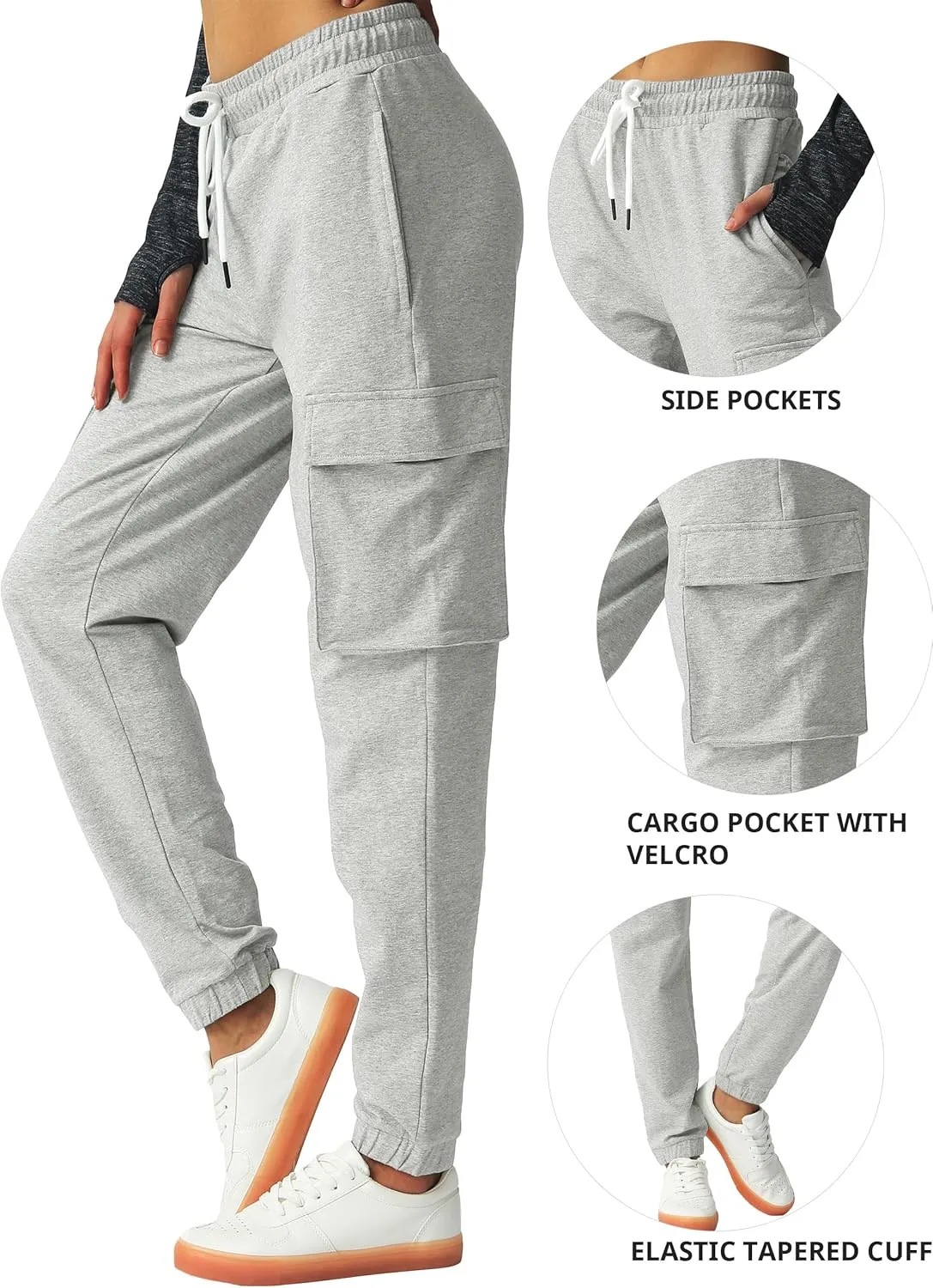 SPECIALMAGIC Women's Cargo Sweatpants Cotton Athletic Joggers 4 Pockets Sporty Pants