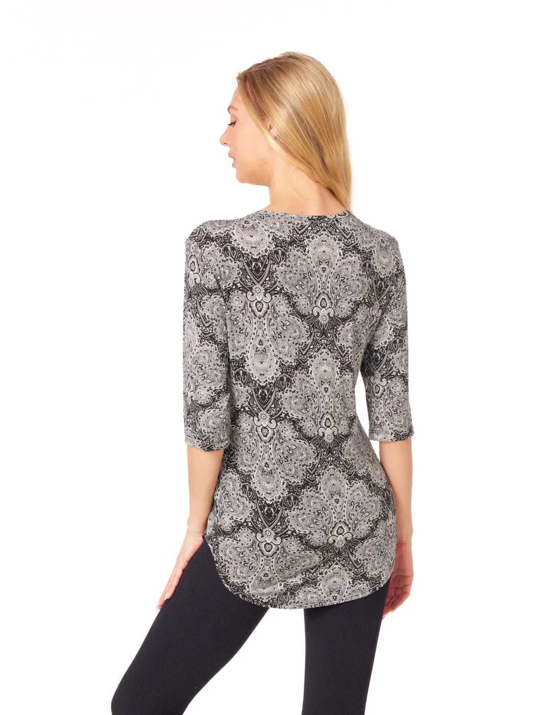 Tianello "Gran Paisley" Printed Cotton Knit Burnout "Koi Tee"