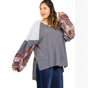 Umgee Waffle Knit Floral Grey