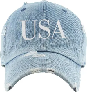 USA Embroidered Vintage Baseball Cap Cotton Adjustable Distressed Dad Hat