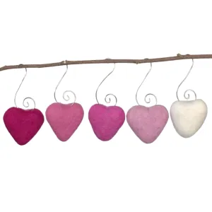 Valentine's Day Heart Ornaments- SET OF 5- Pink & White