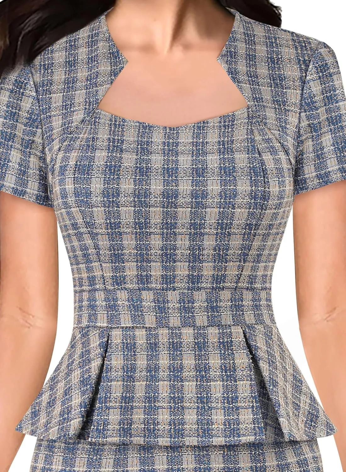 VFSHOW Womens 2025 Summer Work Business Office Bodycon Dress Square Neck Peplum Slim Career Church Pencil Sheath Dresses