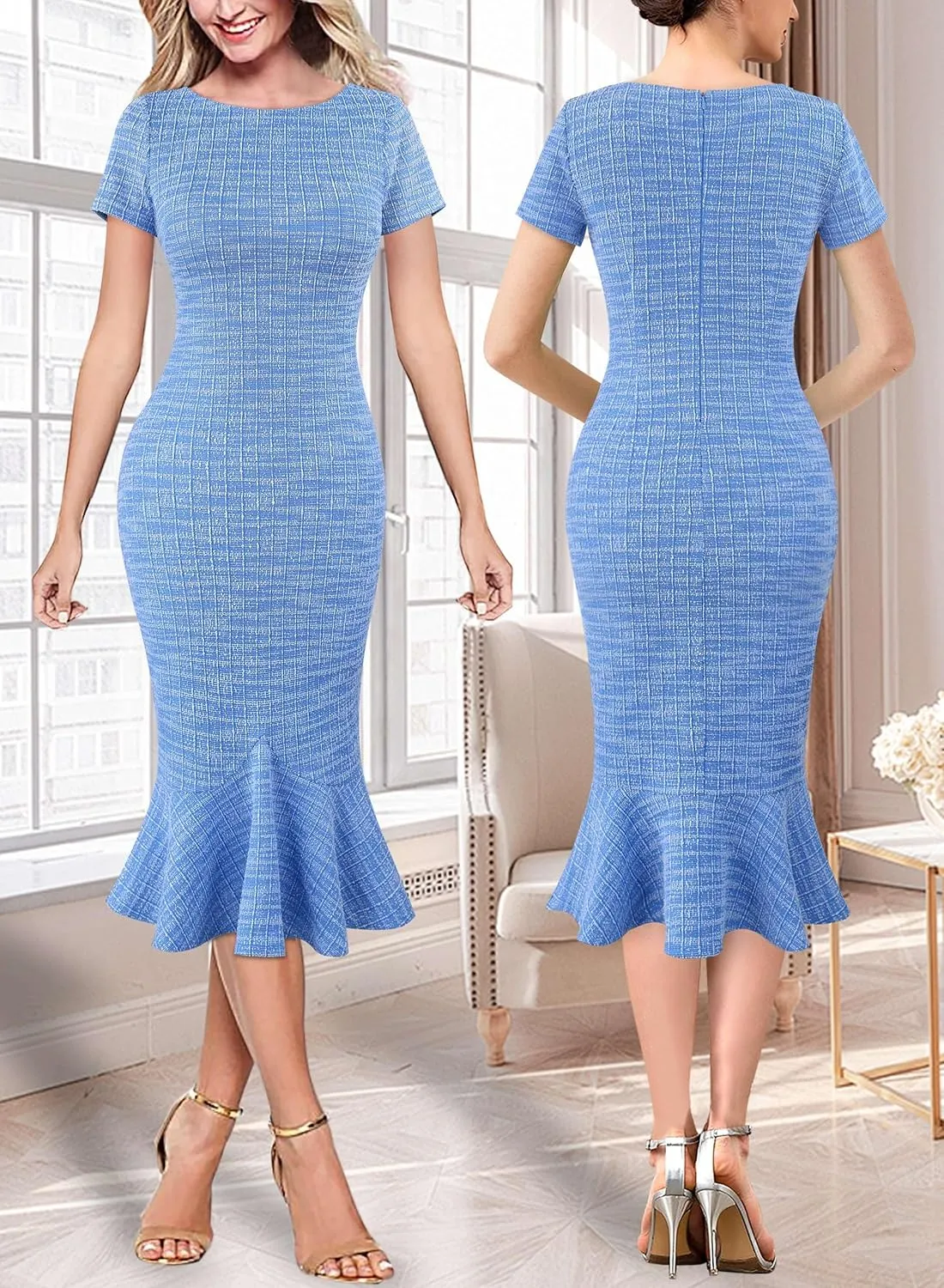 VFSHOW Womens Elegant Vintage Cocktail Party Mermaid Bodycon Midi Mid-Calf Dress