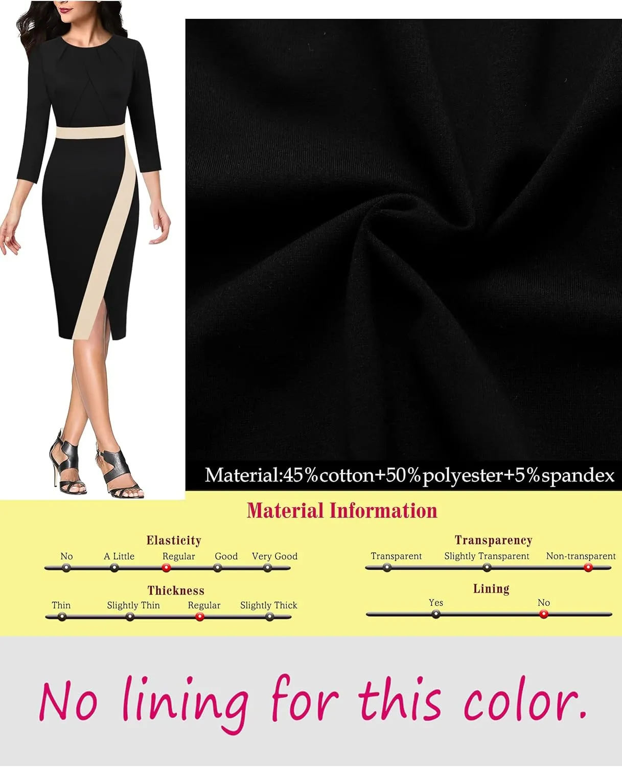 VFSHOW Womens Pleated Crew Neck Front Slit Work Business Office Bodycon Sheath Pencil Dress
