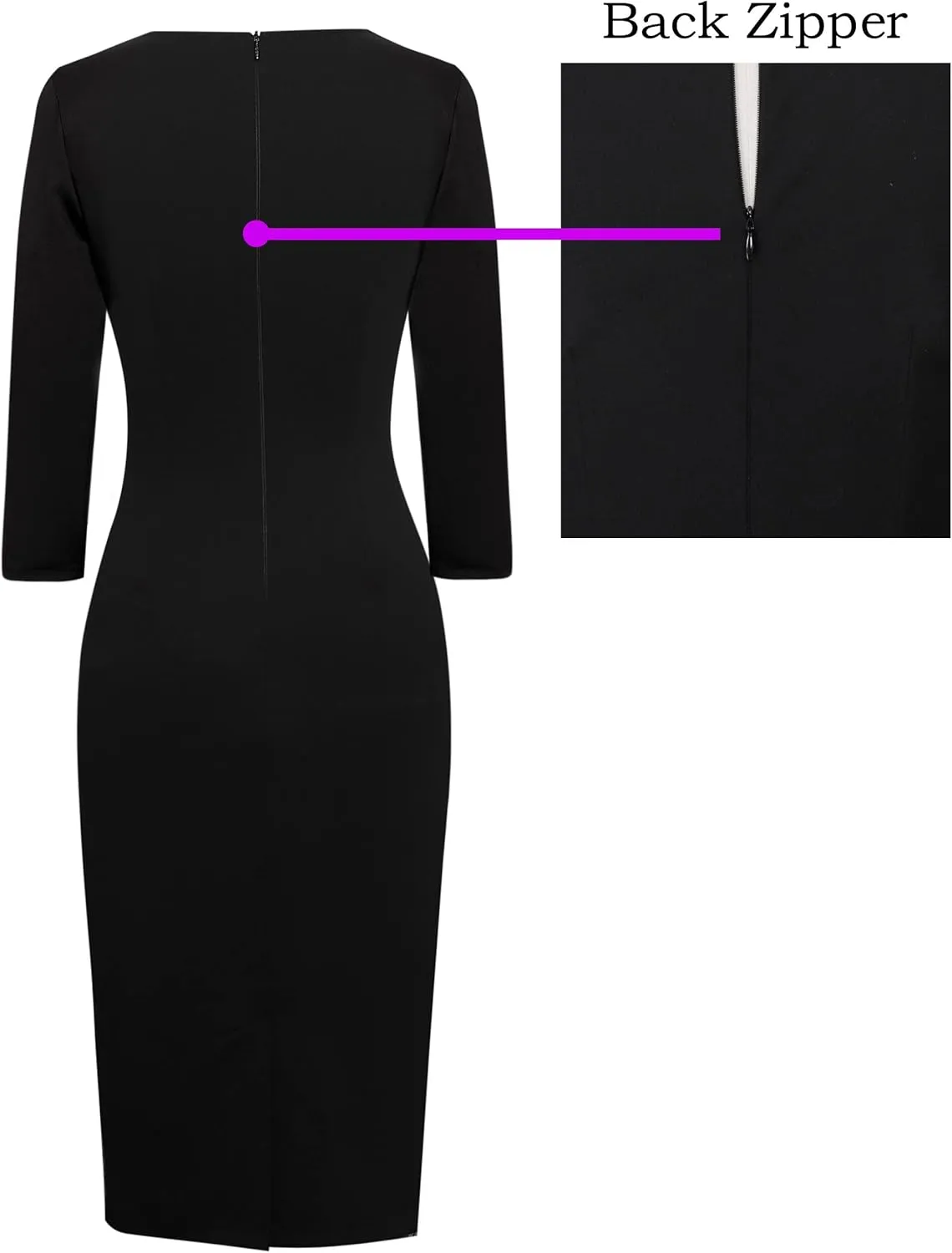 VFSHOW Womens Pleated Crew Neck Front Slit Work Business Office Bodycon Sheath Pencil Dress