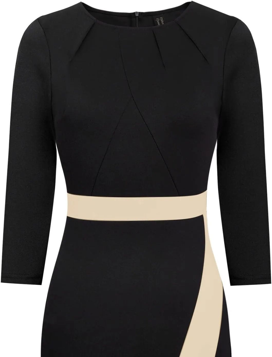 VFSHOW Womens Pleated Crew Neck Front Slit Work Business Office Bodycon Sheath Pencil Dress