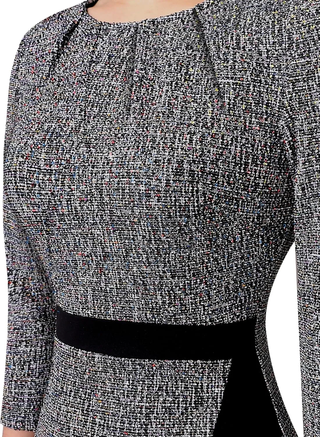 VFSHOW Womens Pleated Crew Neck Front Slit Work Business Office Bodycon Sheath Pencil Dress